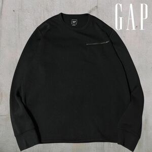 GAP トレーナー スウェット トップス 裏起毛 メンズXL●洗濯プレス済●ギャップ ブラック クルーネック 長袖 大きめ 古着/86