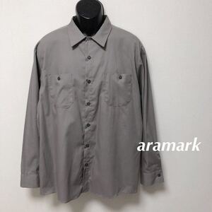 aramark◇メンズ1XLR /ワークシャツ 長袖シャツ トップス 無地 二つポケット ポリコットン ミリタリー アメカジ USA古着