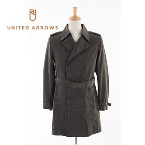 A5100/美品 秋冬 UNITED ARROWS TOKYO ユナイテッドアローズ BLUE LABEL コットン ベルト付き 膝丈 トレンチコート L カーキ 緑/メンズ