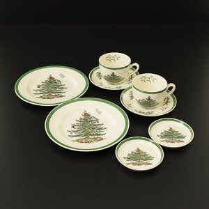 ◎520952 SPODE スポード クリスマスツリー 食器セット カップ&ソーサー デザート皿 コースター（小皿） まとめて