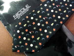 ♪25061D♪状態並品【星 月 帽子 もみの木 柄】ニコル【NICOLE】ネクタイ