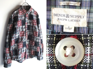 DENIM&SUPPLY RALPH LAUREN デニム&サプライ ラルフローレン チェック コットン クレイジーパッチワーク BDシャツ S マルチ 国内正規品