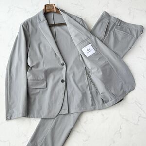 ◎C266 夏用/近年モデル!! Calvin Klein カルバンクライン ck 美品 シアサッカー ストライプ セットアップ スーツ グレー 灰 42 ＝ XL相当