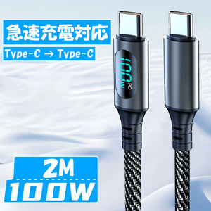 USB PD ケーブル 2m ブラック 黒 Type-C Type-C 急速充電 デジタル表示 100W 最大480Mbps