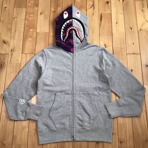 Purple camo × グレー シャーク パーカー Mサイズ shark full zip hoodie a bathing ape BAPE エイプ ベイプ アベイシングエイプ i555