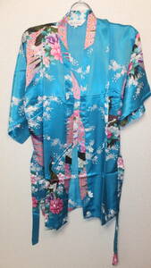 ★KIMONO DRESS★ Cosplay kimono tops short 着物ドレスショート ターコイズ 着丈約78Cm サイズM　NEW FROM JAPAN 　中国製　Asian Dress
