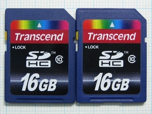 ★Transcend ＳＤＨＣメモリーカード １６GB ２枚 中古★送料８５円・１８５円