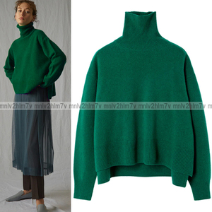 【LE CIEL BLEU　ルシェルブルー】カシミヤ混　ウール タートルネックボイルニットトップス　TURTLENECK BOIL KNIT TOPS　グリーン36