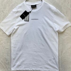 新品タグ付き◎エンポリオアルマーニ Tシャツ カットソー EMPORIO ARMANI センターロゴプリント コットン シンプル ホワイト 白 M