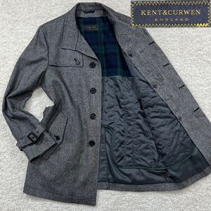 【極美品 Lサイズ】 KENT&CURWEN ケント&カーウェン ライナー付き ステンカラー コート 比翼仕立て シングル ハンティング グレー 灰色