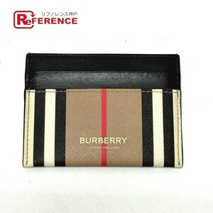 美品 BURBERRY バーバリー チェック ロゴ 名刺入れ パスケース カードケース ベージュ レディース【中古】