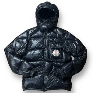 美品 MONCLER 2203 K2 2way ダウンジャケット デカロゴワッペン フード着脱可 モンクレール S ブラック 黒 シャイニー 肉厚