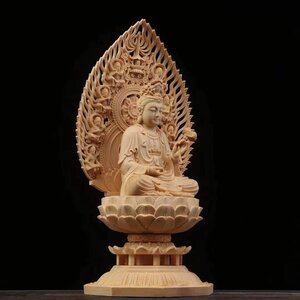 極上品★総檜材 仏教工芸品 木彫仏教 檜木 精密彫刻 仏師で仕上げ品 大勢至菩薩像 高約28cm