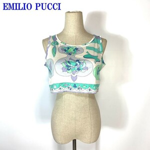 エミリオプッチ ノースリーブ ショートEMILIO PUCCI　コットン パープル ライトグリーン丈 総柄 綿 紫 緑系 S C1433