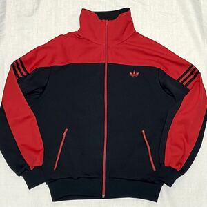 美品 70s 80sビンテージ adidas 西ドイツ デサント 黒 赤 トレフォイルロゴ トラックジャケット ジャージ ATS-44F アディダス 70年代 古着