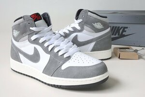 ★極美品 NIKE ◆AIR JORDAN 1 エアジョーダン ハイカット スニーカー ホワイト/グレー 24.5cm (FD1437 051) レザー 箱入り ナイキ ◆J-2