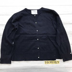 ZARA ザラ キッズ 女の子 丸首 パールボタン ニットカーディガン 134 紺