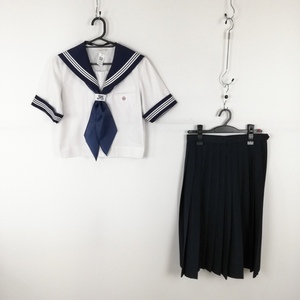 1円 セーラー服 スカート スカーフ 上下3点セット 夏物 白3本線 女子 学生服 中学 高校 白 制服 中古 ランクB EY3210