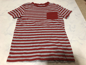 GAP ギャップ キッズ Tシャツ 半袖 S/728831 レッド×グレー系 ボーダー柄 トップス シンプルデザイン 160cm【アウトレット】Q8