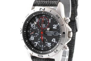 【良品 保証付 動作確認済】SEIKO Chronograph セイコー クロノグラフ 100m Quartz Date クオーツ デイト Black 10Bar 7T92-0DX0 #T304