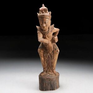 Z235. タイ仏教美術 木彫彩色 アルジュナ像 仏像 神像 / 時代物置物オブジェ