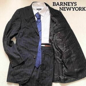 バーニーズニューヨーク　BARNEYS NEWYORK　スーツセット　ブラック　黒　ストライプ柄　48（YA6）　L相当