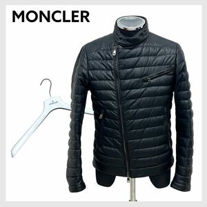 国内正規品 ハンガー付 MONCLER モンクレール 15SS LORIENT ロリオン 袖ワッペン 羊革 レザー ライダースダウンジャケット 41875-05-57493