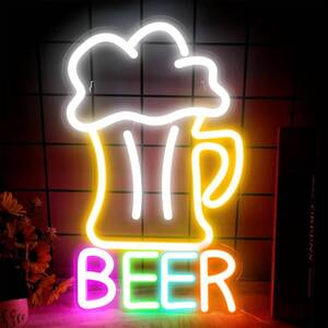 【新品未使用】ネオンサイン 横24×縦38cm ビール beer ネオンライト 店舗看板 LEDネオン管 ネオン看板 USB給電 おしゃれ