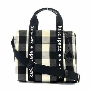 ケイトスペード KATE SPADE プレンティ トートバッグ ショルダーバッグ 2way ギンガムチェック キャンバス 黒 ブラック 白 ホワイト /AK24