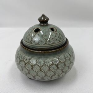 香炉　清水焼　青磁三島紋　陶器　 和風　仏具　【TU00177】