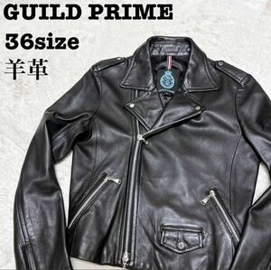 GUILD PRIME ギルドプライム ラムレザー ダブルライダースジャケット 36サイズ レディース ブラック 黒