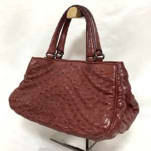 【希少/美品】BOTTEGA VENETA ボッテガヴェネタ イントレチャート ハンドバッグ ボストン オールレザー メンズ レディース ボルドー 赤茶