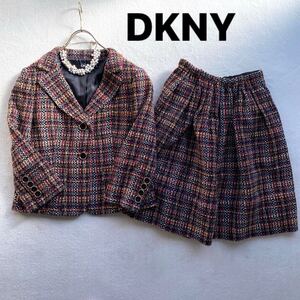 3点送料無料☆DKNY　ダナキャラン ニューヨーク セットアップ ミックスツイードジャケット ふんわりスカート 4 スーツ セットアップ