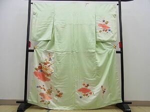 平和屋野田店■訪問着　駒刺繍　牡丹枝花文　暈し染め　金彩　逸品　n-sa2112