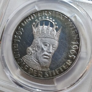 高鑑定 PCGS PR64DCAM 1965 銀貨 オーストリア ウィーン大学600周年記念コイン ルドルフ4世 アンティークコイン モダンコイン