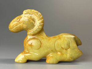 古美術 天然古玉 手彫り 羊 根付 置物 中国美術 鶏油黄 アンティーク 激安 唐物 玉石彫刻 細密細工