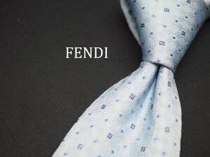 美品【FENDI フェンディ】 C1365 ロゴ 水色 SILK ブランド ネクタイ 古着 良品