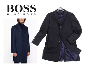 17万新品◆52=L◆BOSS ヒューゴボス ヴァージンウールブレンド チェスターコート『Nye2』SLIMFIT濃青 1円