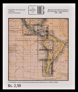 dδ382y2-1v　ベネズエラ1984年　南アメリカの地図・シート・13×15.5㎝