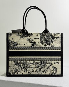 Christian Dior クリスチャン ディオール 刺繍 Book Tote ブック トート ラージ バッグ キャンバス 牛革 ネイビー メンズ レディース 2WAY