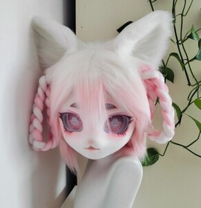 着ぐるみヘッド ファースーツ 猫 ピンク Aタイプ 全頭ヘッド ケモノ マスク ぬいぐるみ コスプレ コスチューム