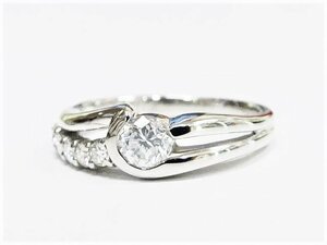 リング ダイヤモンド Dルース0.30ct メレD0.140ct Pt900 指輪 メレダイヤ プラチナ 宝石 総重量4.3ｇ 約8号【中古】JA-15862