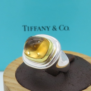 【送料無料】 極希少 美品 Tiffany&Co. ヴィンテージ ティファニー シトリン イエロー ゴールド コンビ リング 11号 指輪 K18 SV925 HA280