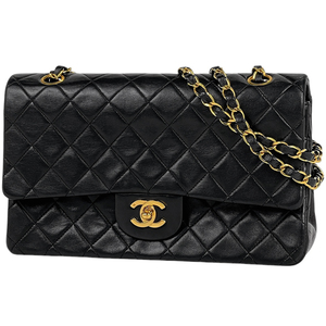 シャネル CHANEL マトラッセ Wフラップ チェーン ショルダーバッグ ココマーク レザー ブラック A01112 レディース 【中古】