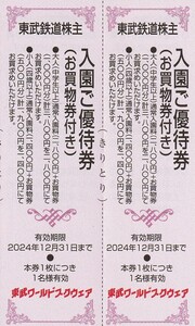 新着★東武鉄道株主★東武ワールドスクウェア★ご優待割引券★2枚セット★即決 