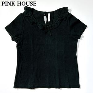 PINK HOUSE ピンクハウス カットソー トップス 半袖 フリル ブラック 黒 レディース C122403-10