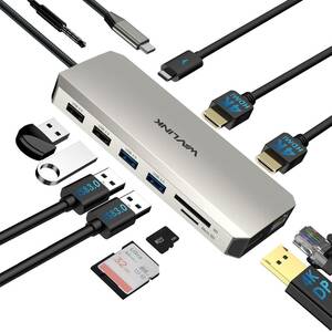 WAVLINK ドッキングステーション type c/Dock/USBアダプター/トリプルディスプレイ/【2HDMI/VGA/4USB/PD87W/SD/TF/イーサネット/音声出力】