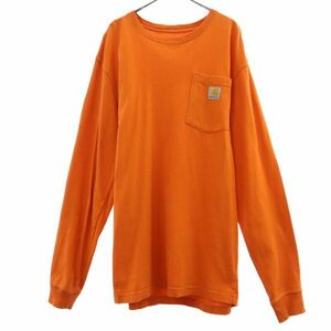 カーハート ワッペン 長袖 Tシャツ S オレンジ Carhartt ポケット付 メンズ