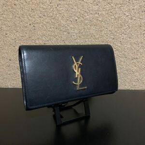 美品　SAINT LAURENT サンローラン YSL ゴールドロゴ　レザー ブラック 長財布 