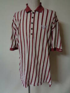 90s Reebok リーボック ゴルフ ポロシャツ 半袖 ストライプ ブラウン リネン 麻 Mサイズ 
